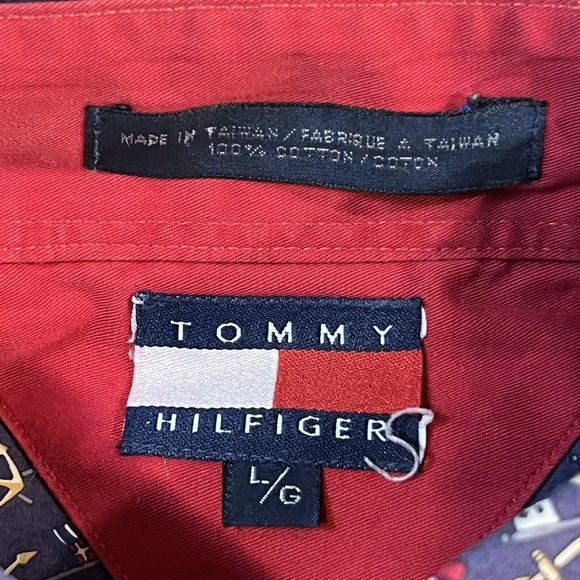 TOMMY HILFIGER ALL OVER PRINT Large Anchor Sailing Nautical Shirt VTG 90’s - Picture 2 of 8